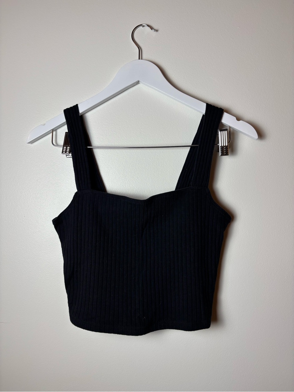 American Eagle Outfitters Black Ribbed Square-Neck Crop Tank, size Small